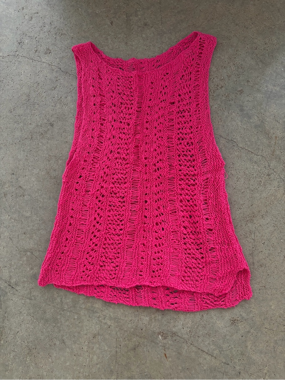 Bright Hot Pink Open Knit Sleeveless Top